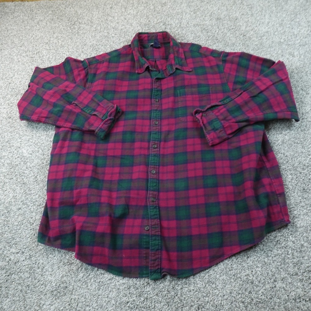Lands End Shirt Mens 4XLT Red Green Plaid Chamois Flannel Button Up Long Sleeve